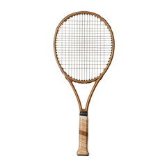 A vintage wooden tennis racket on a white isolated background.