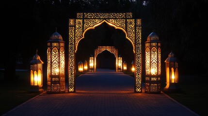 Illuminated Archway Pathway, Night Garden, Event Decor