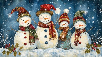 Snowman Family in a Winter Wonderland