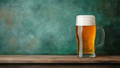 Glass of beer on wooden table in cozy setting refreshing beverage with natural background