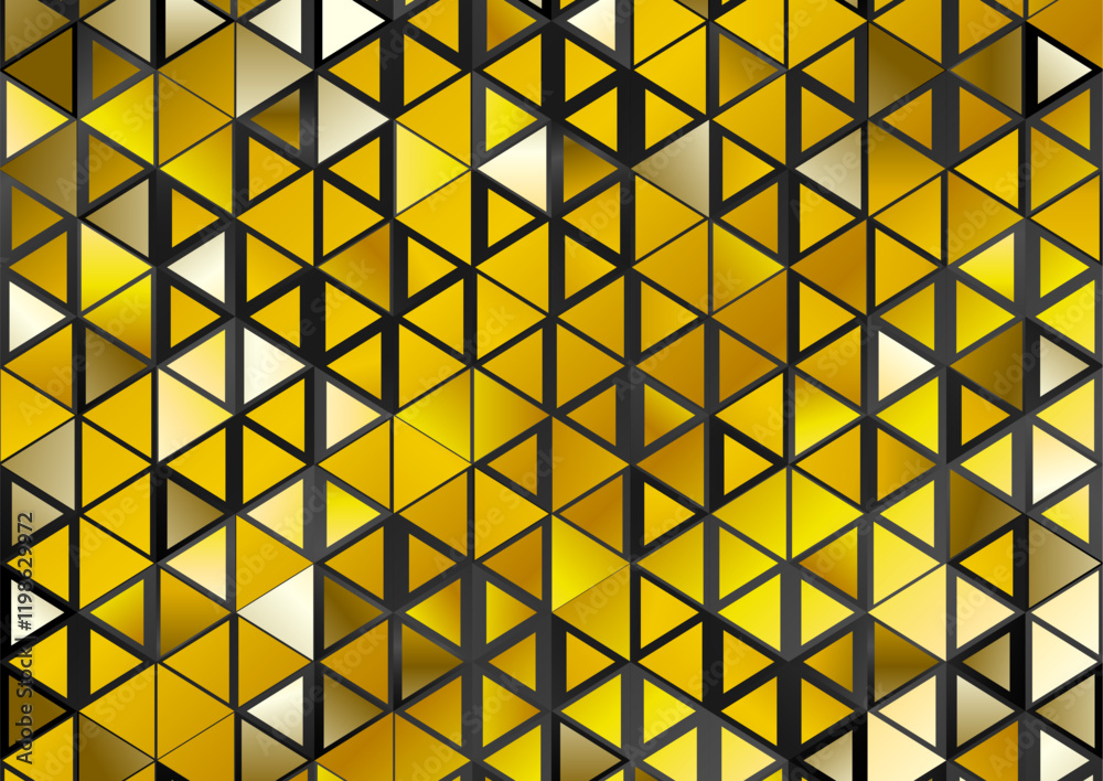 Poster Luxury golden triangles abstract tech low poly background. Vector geometric pattern design