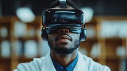 Scientist uses VR headset in medical lab