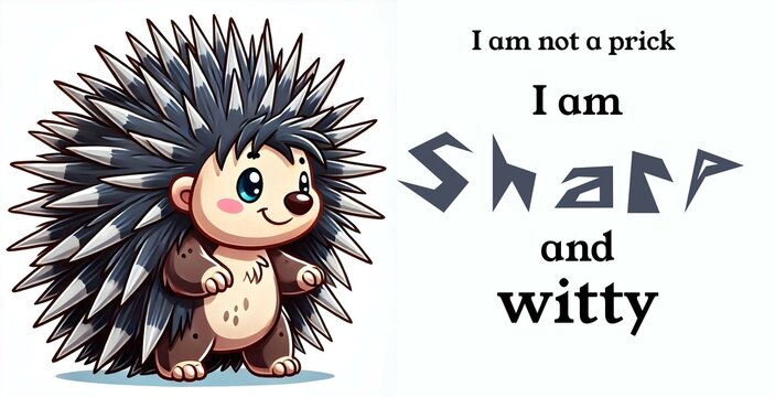  Cartoon illustration of a hedgehog.
Smart quote " i am not a prick, I am sharp and witty"
