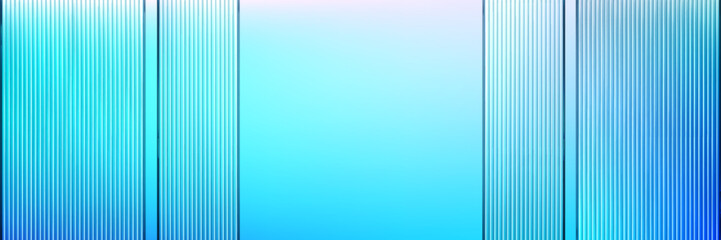 Ribbed glass panels with gradient blue color. Frame from vertical lined texture and modern geometric pattern. Background with elegant transparent reeded surface. Translucent acrylic plates border. © klyaksun