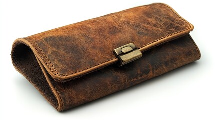 A vintage leather case with a clasp, suitable for storing small items or accessories.