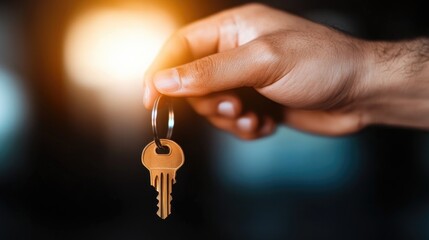 Hand holding a key with a glowing background