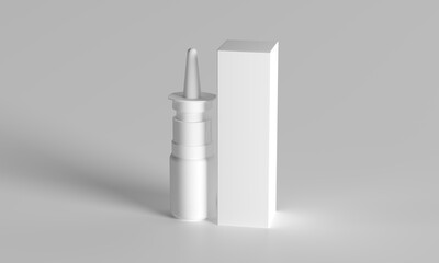 3D render Nasal drops, mockup, glass bottle with paper box