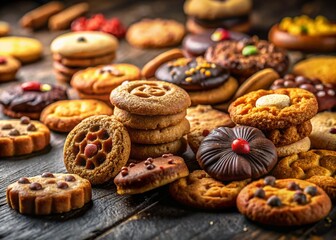 Fototapeta premium Miniature Dessert Cookies on Dark Background - Tilt-Shift Photography