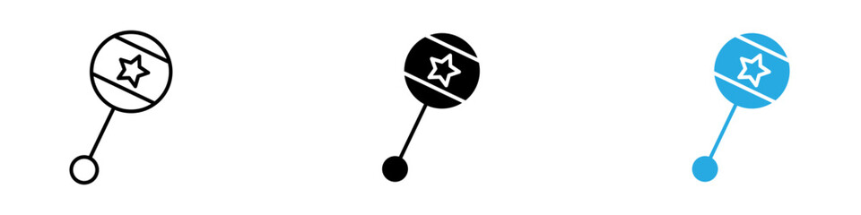 Baby rattle icon black white vector outline