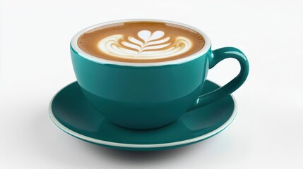 Coffee cup clip art showing a green ceramic cup of cappuccino with latte art at the top, isolated on a white background