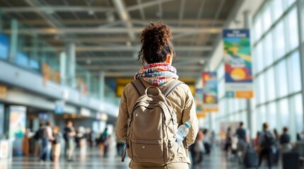 Female traveler in Cape Town International Airport terminal with vibrant energy (Travel)