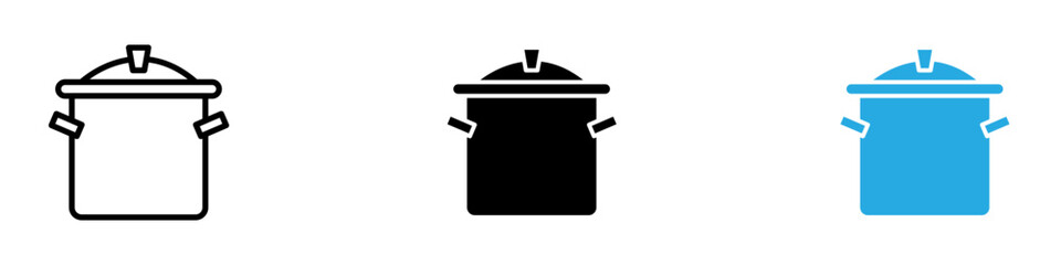 Cooking pot icon black white vector outline