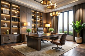 Fototapeta premium Luxurious Home Office Design | Sleek Decor & Modern Workspace | Interior Design Inspiration