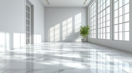 Obraz premium Sunlit marble floor in modern empty room