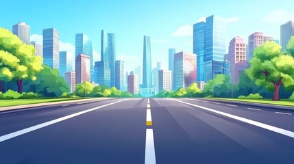 Fototapeta premium Asphalt Road Leading to a Modern Metropolis Skyline on a Sunny Day