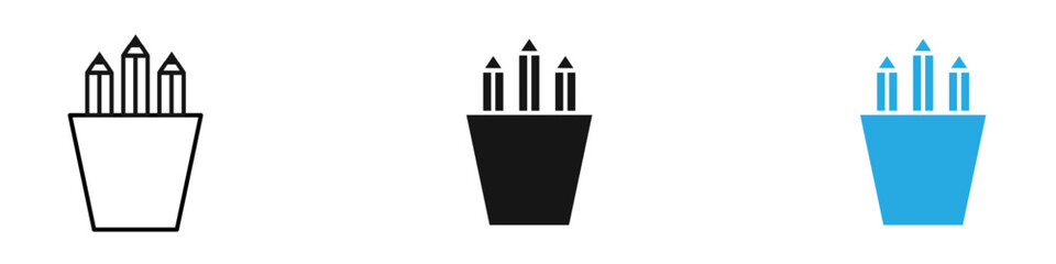 Pencil holder icon black white vector outline