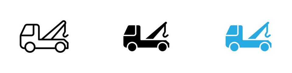 Tow truck icon black white vector outline