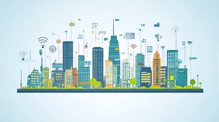 Smart city digital technology cityscape illustration