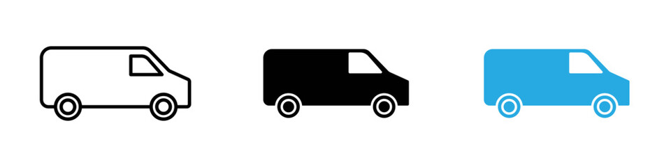Van icon black white vector outline