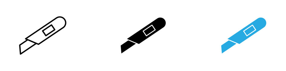 Utility knife icon black white vector outline