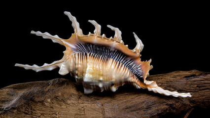 Scorpion Conch Shell on Wood black background