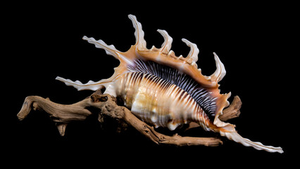 Scorpion Conch Shell on Wood black background