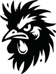 Rooster, cockerel or cock head vector icons. Farm bird faces with silhouettes of beak, combs, wattles and feathers. Angry rooster isolated mascot of poultry farm, butcher shop, sport team