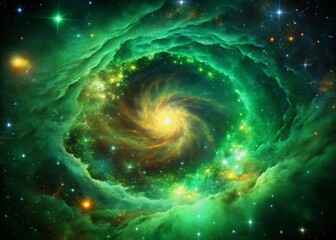 Cosmic Green Nebula with Bokeh Stars: Stunning Deep Space Background