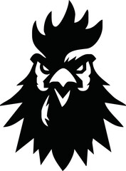 Rooster, cockerel or cock head vector icons. Farm bird faces with silhouettes of beak, combs, wattles and feathers. Angry rooster isolated mascot of poultry farm, butcher shop, sport team