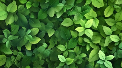 50.A seamless vector background featuring a variety of green leaves in different shapes and sizes, layered to create depth, with soft gradients and a natural color palette.