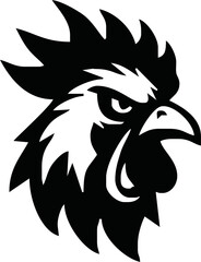 Fototapeta premium Rooster, cockerel or cock head vector icons. Farm bird faces with silhouettes of beak, combs, wattles and feathers. Angry rooster isolated mascot of poultry farm, butcher shop, sport team