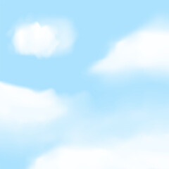 Obraz premium Beautiful blue sky with white clouds. Square background with cloudy landscape. Clear nature vector art