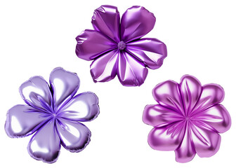 Set of purple flowers foil balloons on transparent background