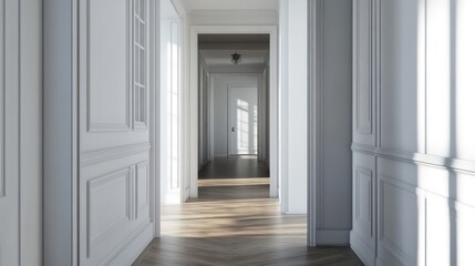 Fototapeta premium Sunlit Elegance: A Serene Hallway in Classic Design