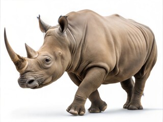Obraz premium Huge Rhino Isolated on White – Powerful and Majestic Animal Portrait.