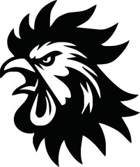 Rooster, cockerel or cock head vector icons. Farm bird faces with silhouettes of beak, combs, wattles and feathers. Angry rooster isolated mascot of poultry farm, butcher shop, sport team