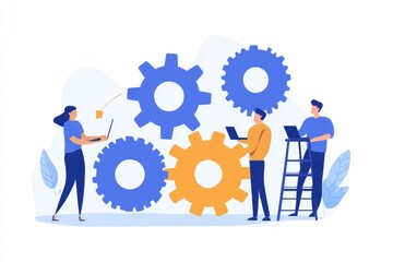 Business team connect pieces of gears. Teamwork, partnership and integration concept, Generative AI