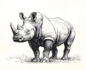 Fototapeta premium vector logo of a rhinoceros standing on white