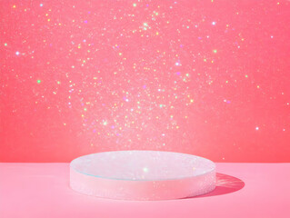 Pink Glitter Background with Podium for Product Display with Sparkles Beautifully