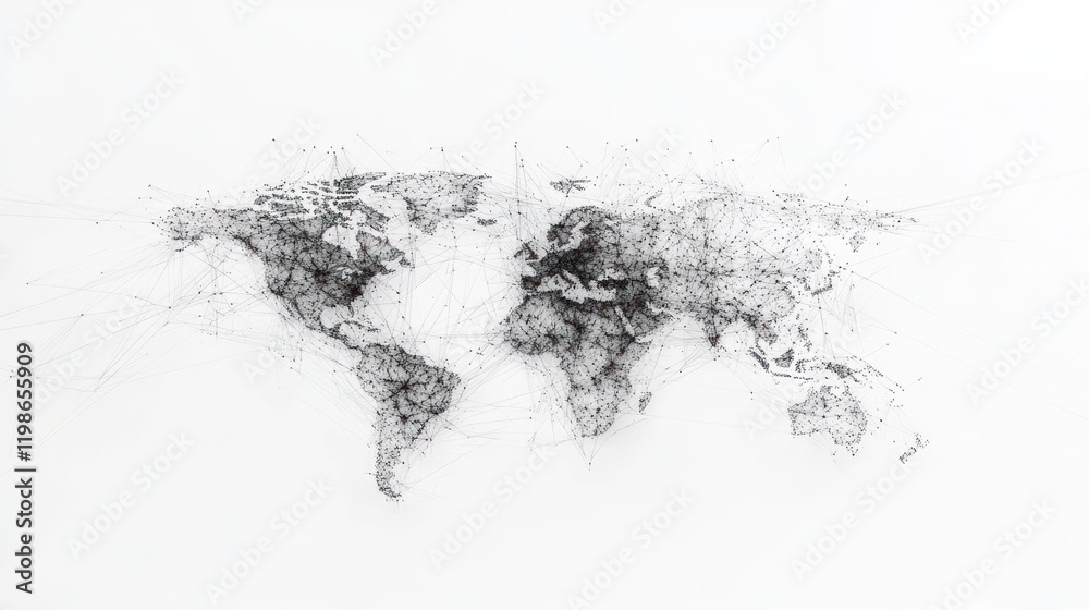 Poster abstract global network with lines and nodes on solid white background