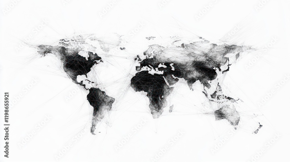 Poster abstract global network with lines and nodes on solid white background