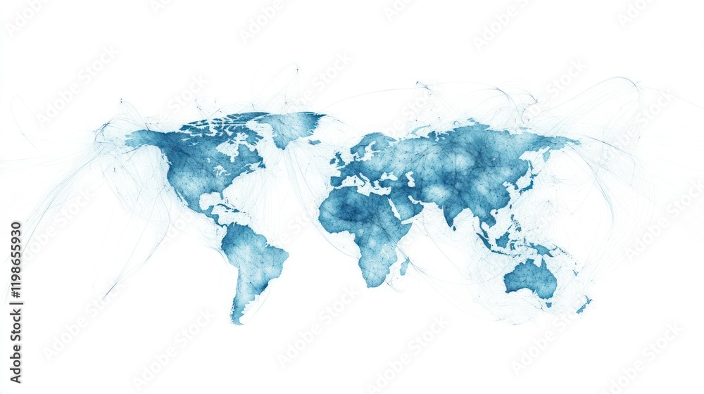 Poster abstract global network with lines and nodes on solid white background