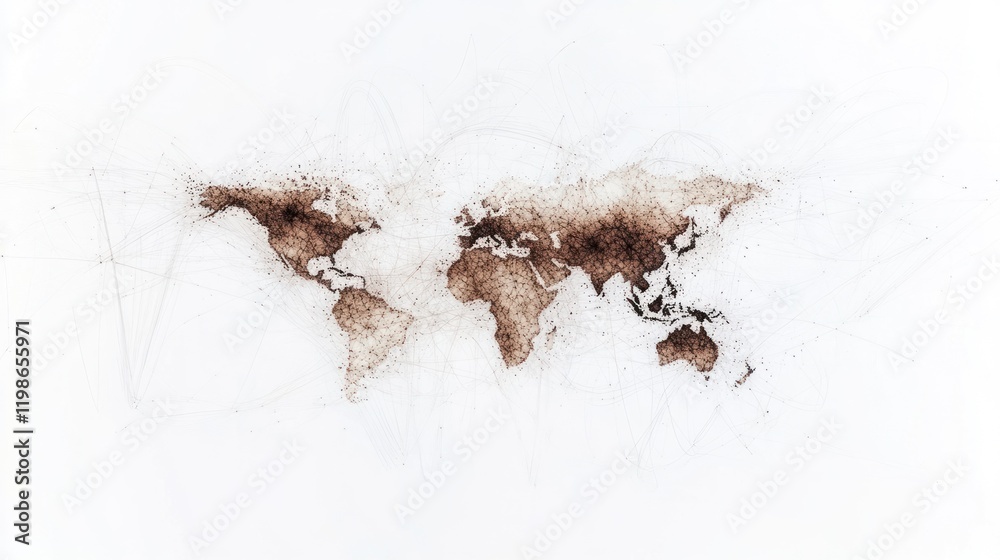 Poster abstract global network with lines and nodes on solid white background