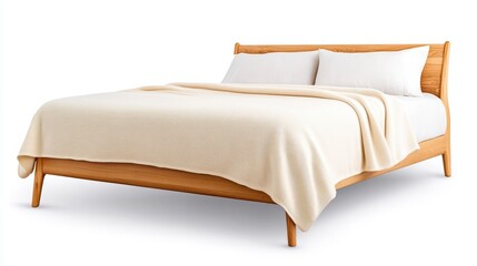 Cozy Wooden Bed with Soft Blanket and Two Pillows for Comfort