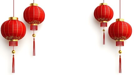 Festive Red Chinese Lanterns Hanging on Clean White Background