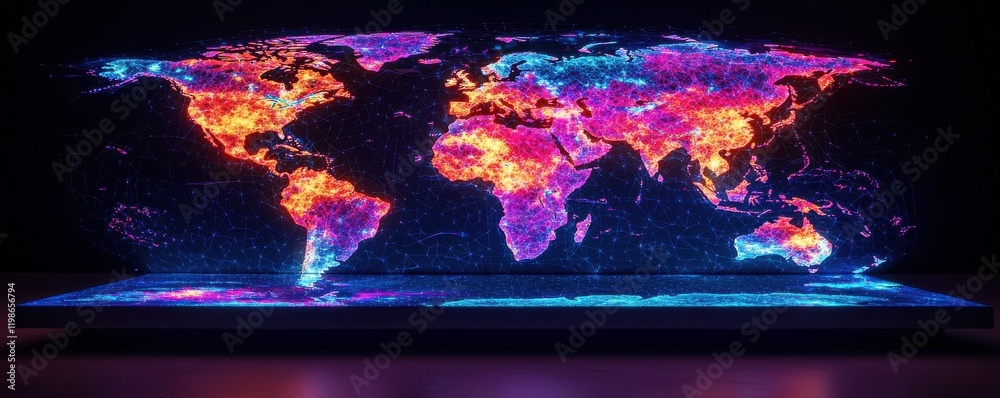 Poster global data visualization showcase digital space interactive map dark theme immersive experience