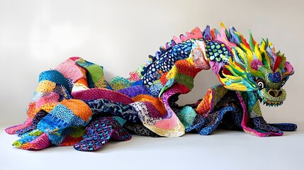 Vibrant and Ornate Dragon Dance Costume on White Background