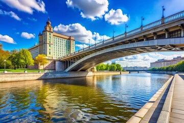 Obraz premium Moscow Luzhkov Bridge, Vodootvodny Canal, Cityscape, Architecture, Russia
