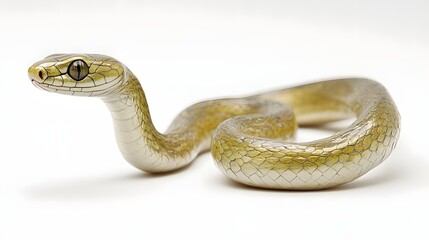 Obraz premium Elegant Coiled Snake with Intricate Golden Scales on White Background