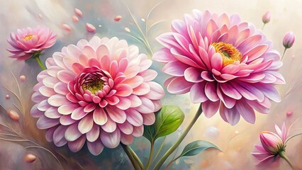 Obraz premium Pink Flower Painting, White Background, Floral Art, Botanical Illustration, Delicate Blooms, Romantic Flowers, Spring Flowers, Nature Painting, Minimalist Art, Fine Art Print
